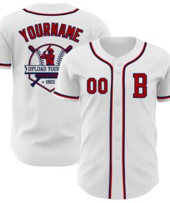 Custom White Red-Navy Authentic Baseball Jersey