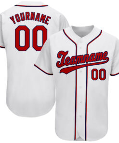 Custom White Red-Navy Authentic Baseball Jersey