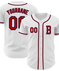 Custom White Red-Navy Authentic Baseball Jersey