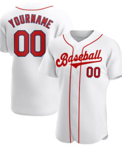 Custom White Red-Navy Authentic Baseball Jersey
