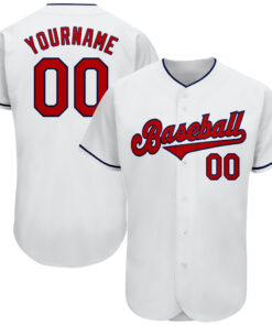 Custom White Red-Navy Authentic Baseball Jersey