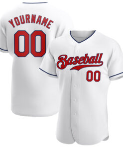 Custom White Red-Navy Authentic Baseball Jersey