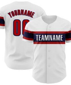 Custom White Red-Navy Authentic Baseball Jersey