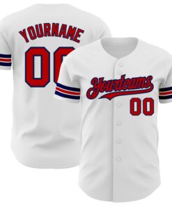Custom White Red-Navy Authentic Baseball Jersey