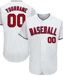 Custom White Red-Navy Authentic Baseball Jersey