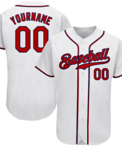 Custom White Red-Navy Authentic Baseball Jersey