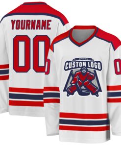 Custom White Red-Navy Hockey Jersey