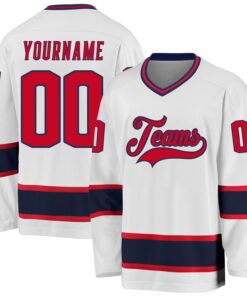 Custom White Red-Navy Hockey Jersey
