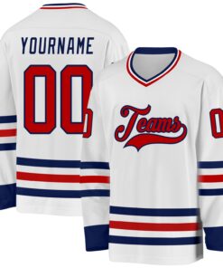 Custom White Red-Navy Hockey Jersey