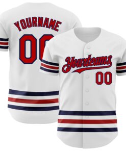 Custom White Red-Navy Line Authentic Baseball Jersey