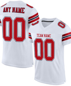 Custom White Red-Navy Mesh Authentic Football Jersey