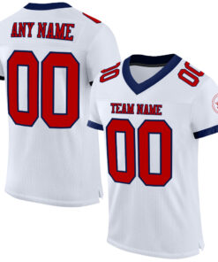 Custom White Red-Navy Mesh Authentic Football Jersey