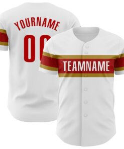 Custom White Red-Old Gold Authentic Baseball Jersey