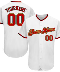 Custom White Red-Old Gold Authentic Baseball Jersey