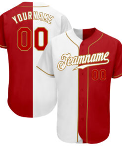 Custom White Red-Old Gold Authentic Split Fashion Baseball Jersey