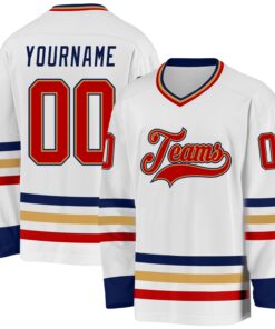 Custom White Red Old Gold-Navy Hockey Jersey