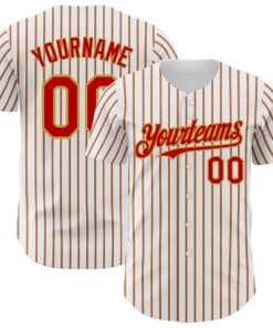 Custom White (Red Old Gold Pinstripe) Red-Old Gold Authentic Baseball Jersey