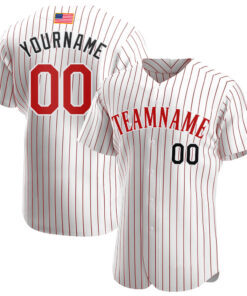 Custom White Red Pinstripe Red-Black Authentic American Flag Fashion Baseball Jersey