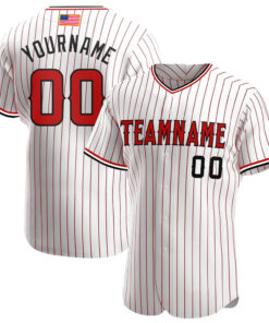 Custom White Red Pinstripe Red-Black Authentic American Flag Fashion Baseball Jersey
