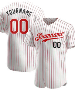 Custom White Red Pinstripe Red-Black Authentic Baseball Jersey