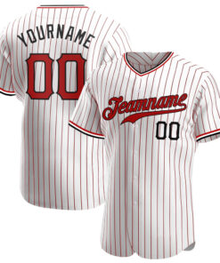 Custom White Red Pinstripe Red-Black Authentic Baseball Jersey