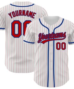 Custom White Red Pinstripe Red-Royal Authentic Baseball Jersey