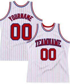 Custom White Red Pinstripe Red-Royal Authentic Basketball Jersey