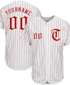 Custom White Red Pinstripe Red-White Authentic Baseball Jersey