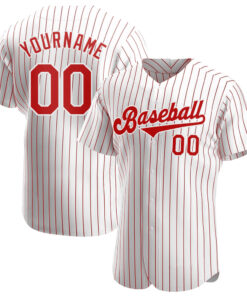 Custom White Red Pinstripe Red-White Authentic Baseball Jersey
