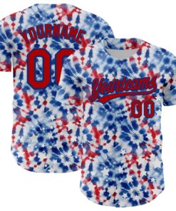 Custom White Red-Royal 3D American Flag And Fireworks Authentic Baseball Jersey