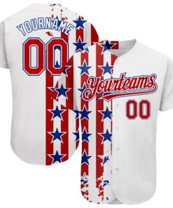 Custom White Red-Royal 3D American Flag Authentic Baseball Jersey