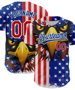 Custom White Red-Royal 3D American Flag Eagle And Star Authentic Baseball Jersey