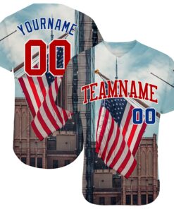 Custom White Red-Royal 3D American Flag Fashion Authentic Baseball Jersey
