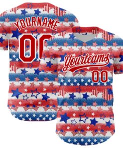 Custom White Red-Royal 3D American Flag Patriotic Authentic Baseball Jersey