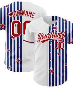 Custom White Red-Royal 3D American Flag Stars Authentic Baseball Jersey