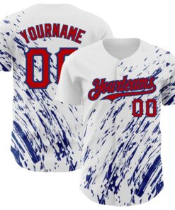 Custom White Red-Royal 3D Pattern Design Abstract Splash Authentic Baseball Jersey