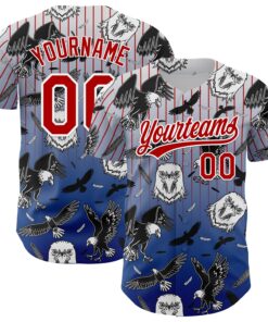 Custom White Red-Royal 3D Pattern Design American Eagle Authentic Baseball Jersey