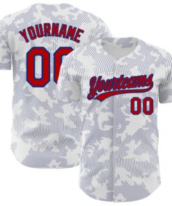 Custom White Red-Royal 3D Pattern Design Curve Lines Authentic Baseball Jersey