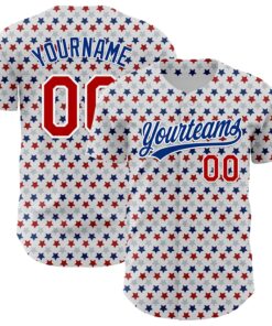 Custom White Red-Royal 3D Pattern Design Star Authentic Baseball Jersey