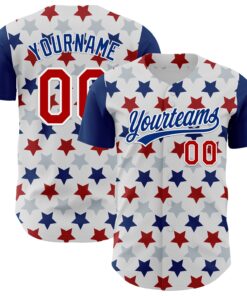 Custom White Red-Royal 3D Pattern Design Star Authentic Baseball Jersey