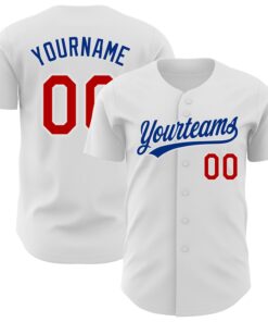Custom White Red-Royal Authentic Baseball Jersey