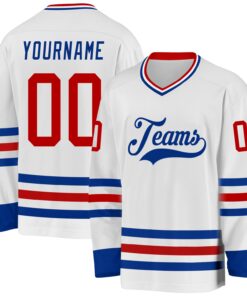 Custom White Red-Royal Hockey Jersey