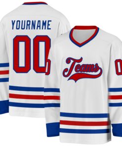 Custom White Red-Royal Hockey Jersey