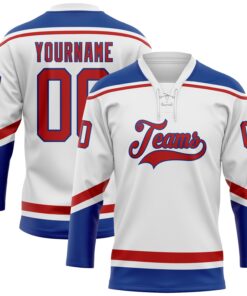 Custom White Red-Royal Hockey Lace Neck Jersey