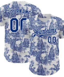 Custom White Royal 3D Hawaii Tropical Jungle Leopard Authentic Baseball Jersey