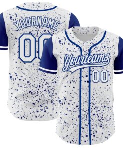Custom White Royal 3D Pattern Design Abstract Splatter Ink Authentic Baseball Jersey