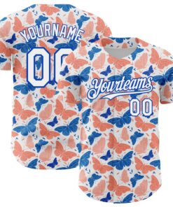 Custom White Royal 3D Pattern Design Animal Butterfly Authentic Baseball Jersey