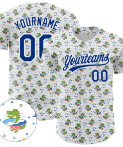 Custom White Royal 3D Pattern Design Animal Crocodile Surfing Authentic Baseball Jersey