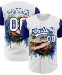 Custom White Royal 3D Pattern Design Crocodile Authentic Baseball Jersey