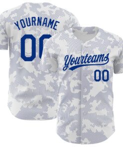 Custom White Royal 3D Pattern Design Curve Lines Authentic Baseball Jersey